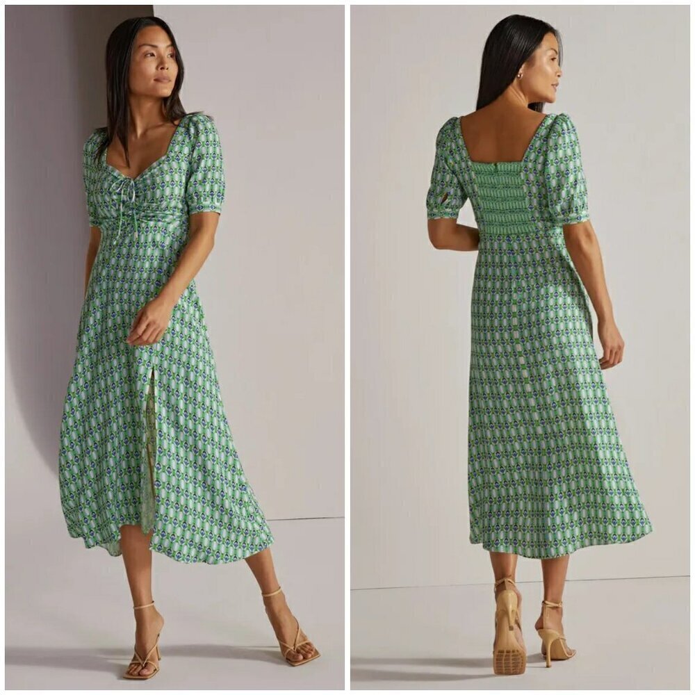💕FAVORITE DAUGHTER💕 Vineyard Maxi Dress ~ Retro Mosaic Green Print 2 NWT